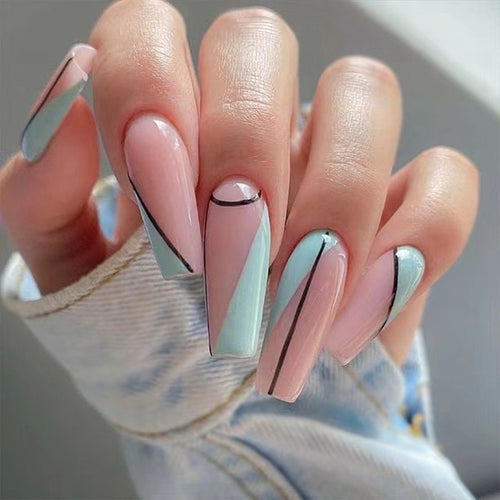 Artistic acrylic nails with geometric design Bowlift