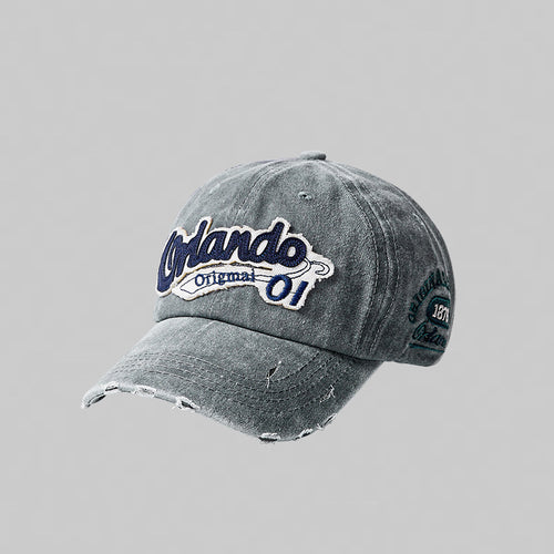 Distressed Cotton Embroidered Cap