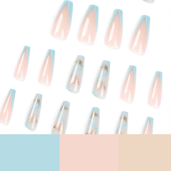 Artificial nail extensions in an elegant style with floral design Bowlift
