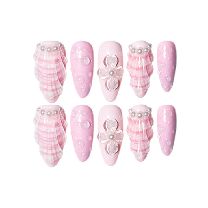 Decorative Press-On Nail Set with Floral Accents Bowlift