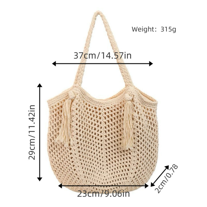 Macrame Beach Bag with Fringe Details Bowlift