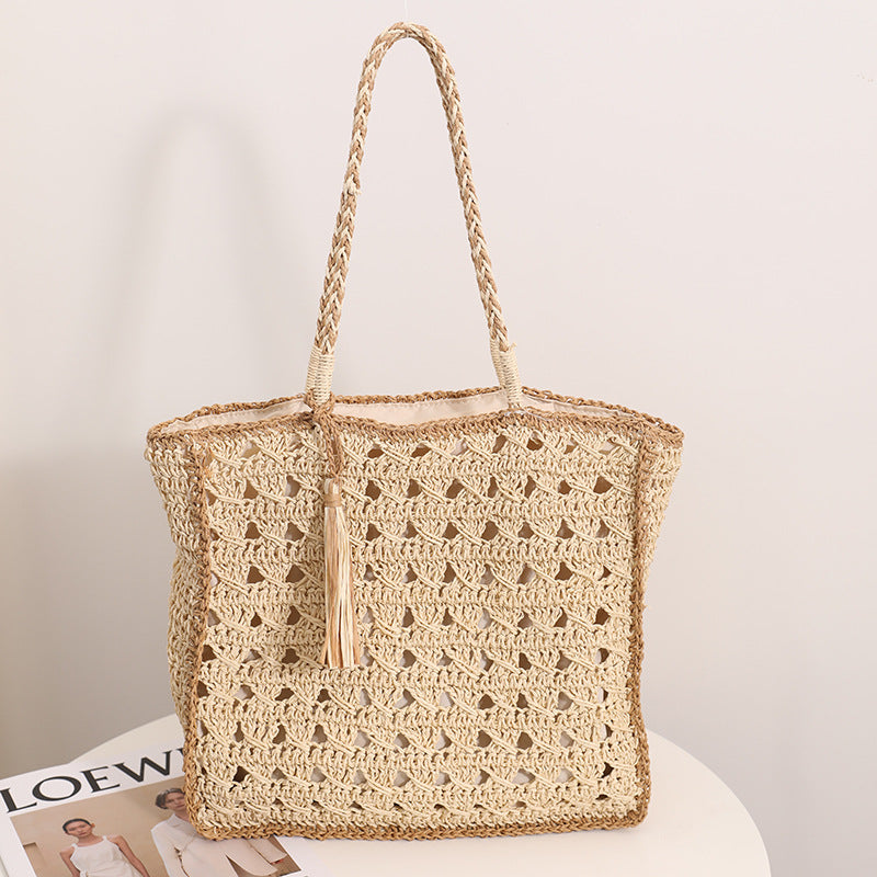 Handmade Macrame Tote Bag with Elegant Tassel Bowlift