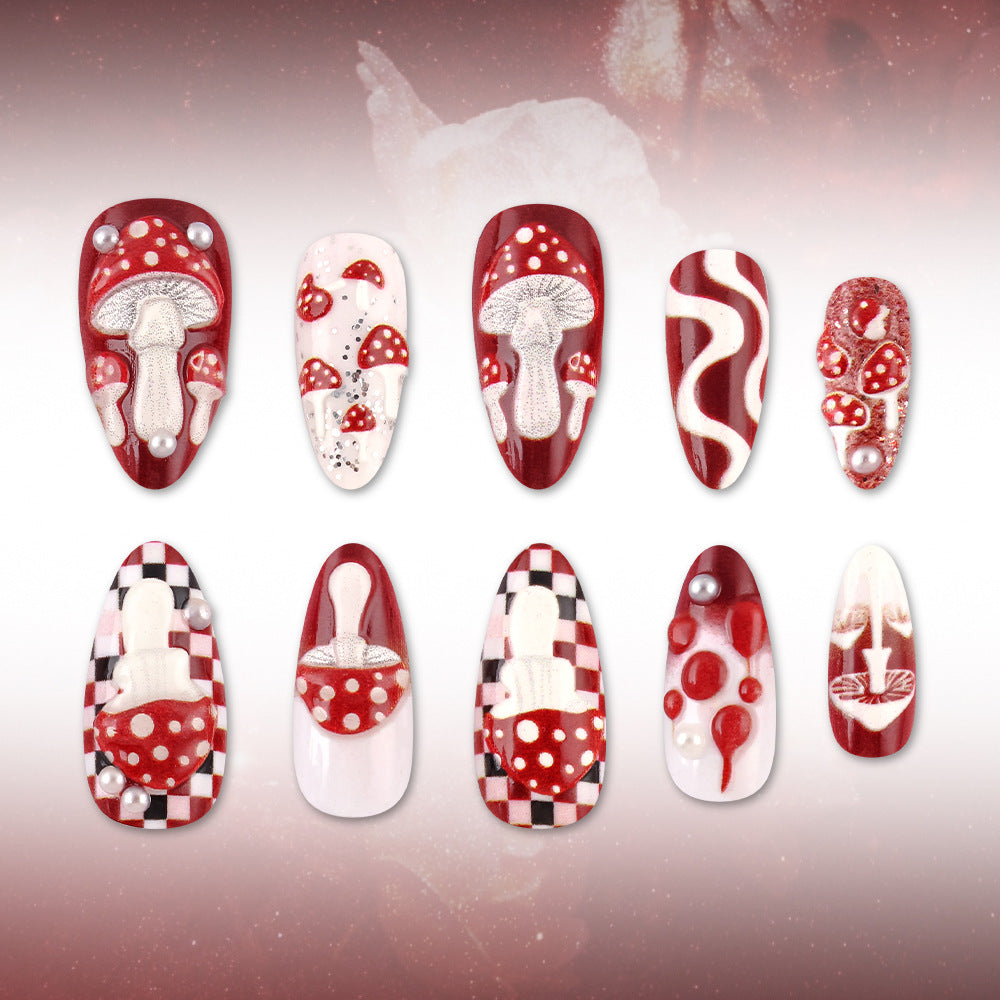 Artistic Mushroom Design Press-On Nail Set Bowlift