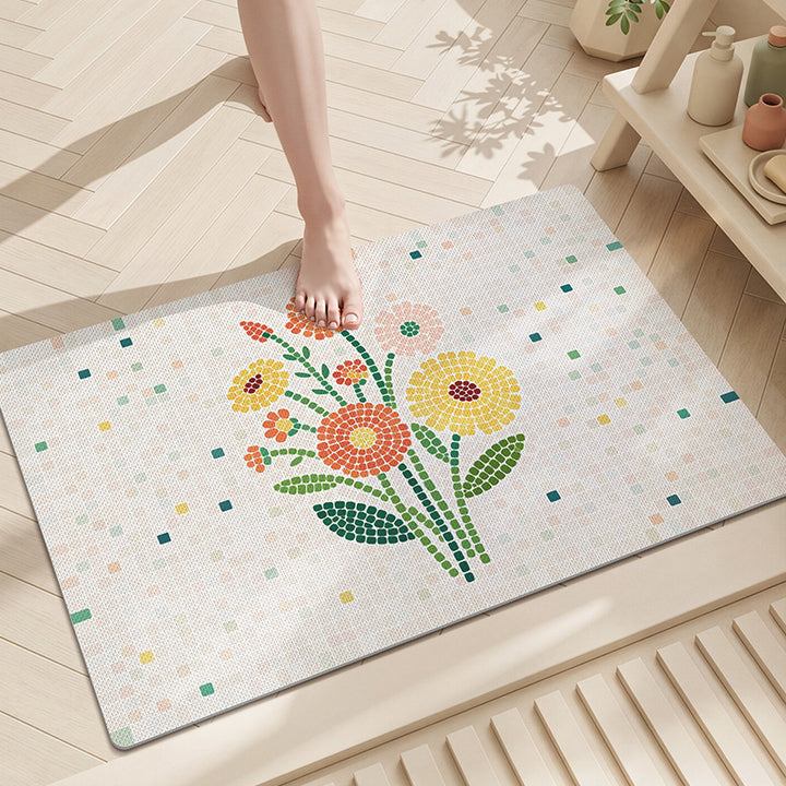 Floral Mosaic Bathroom Mat Bowlift