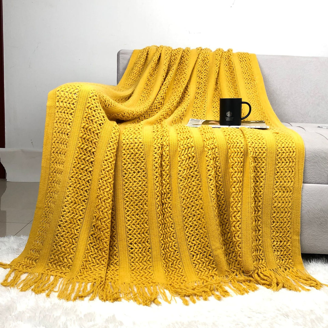 Handcrafted Textured Knit Throw Blanket Bowlift