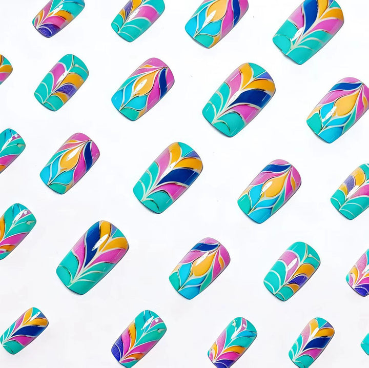 Artistic Colorful Leaf Design Nail Art Bowlift