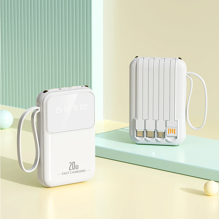 Portable power bank with integrated charging cables and smart charging status display Bowlift