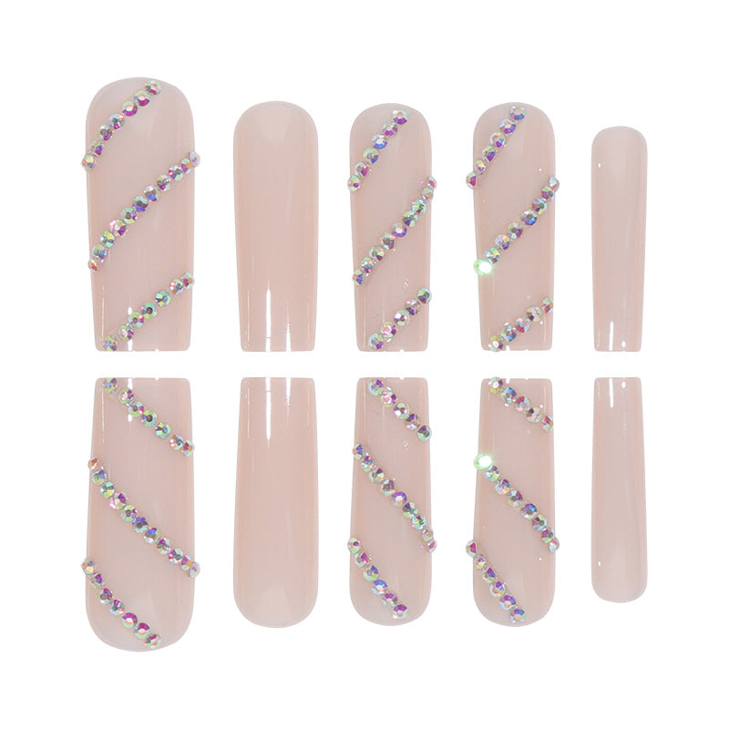 Rhinestone Embellished Long Acrylic Press-On Nails Bowlift