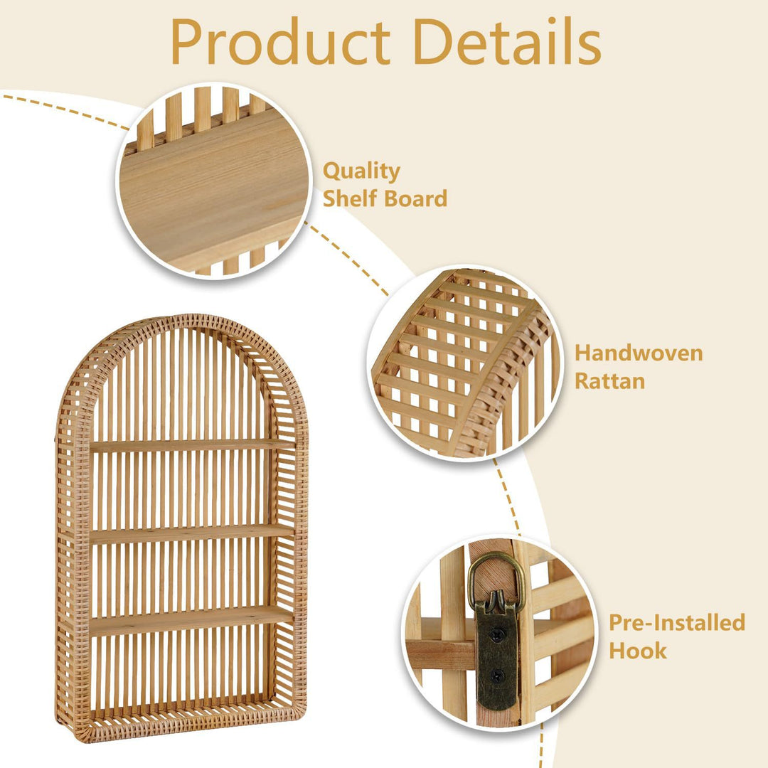 Round Wall Shelf Made of Natural Rattan Bowlift