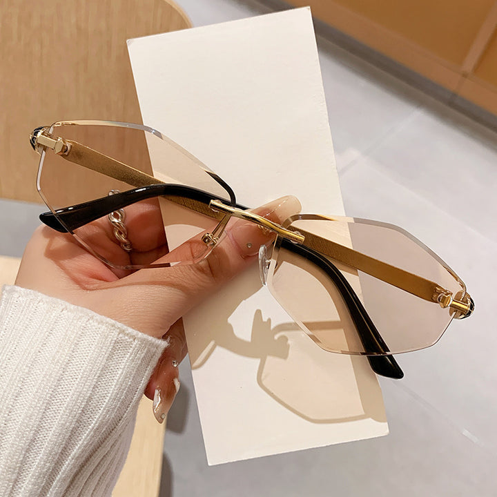 Women's Designer Sunglasses with Hexagonal Frame and Gold Accents Bowlift