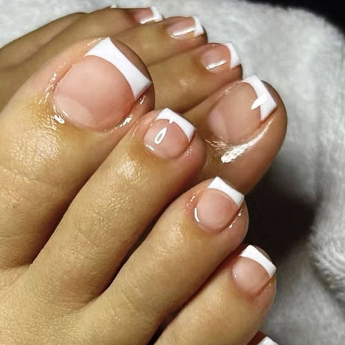 Elegant French Tip Press-On Toenails Bowlift