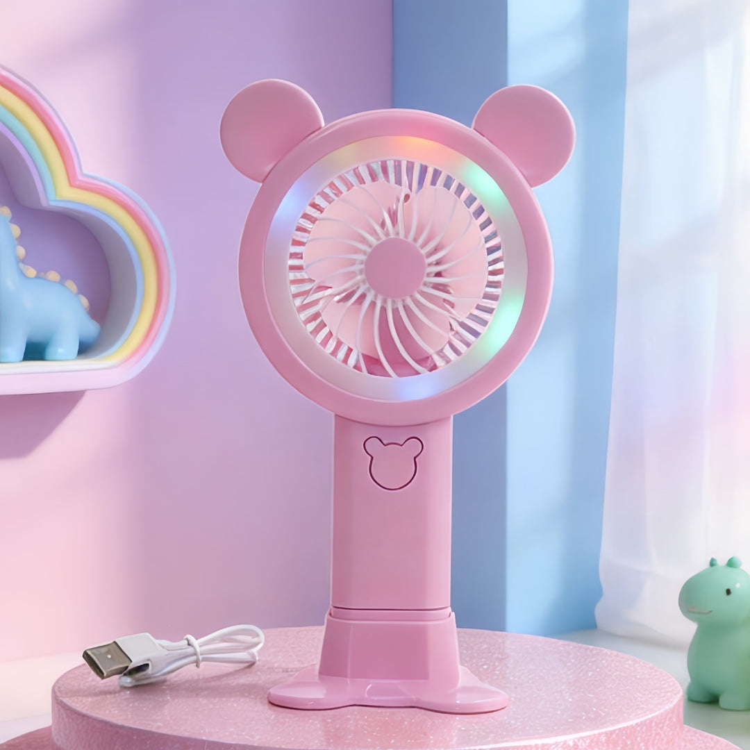 Women's Portable Hand Fan in Cheerful Bear Design Bowlift
