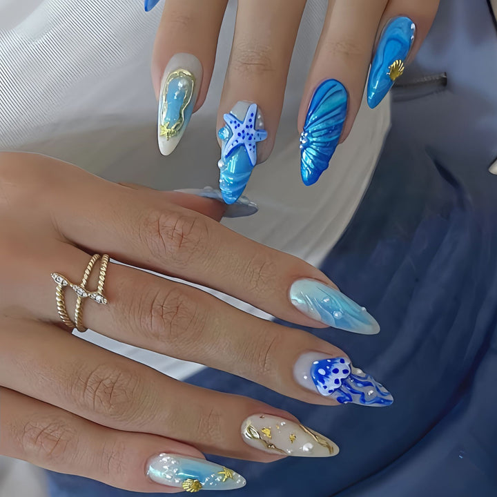 Elegant Artificial Nails with Botanical Designs Bowlift