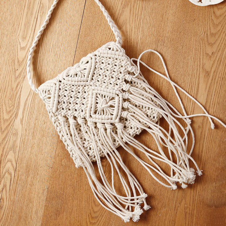 Macrame Shoulder Bag with Elegant Fringe Finish Bowlift