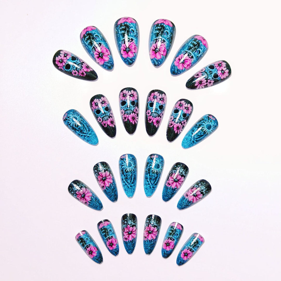 Artistic Sugar Skull Floral Nail Art Bowlift