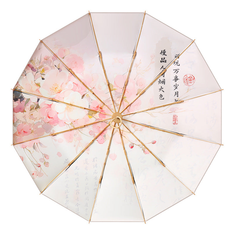 Ladies elegant folding umbrella with artistic floral pattern Bowlift