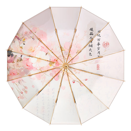 Ladies elegant folding umbrella with artistic floral pattern Bowlift
