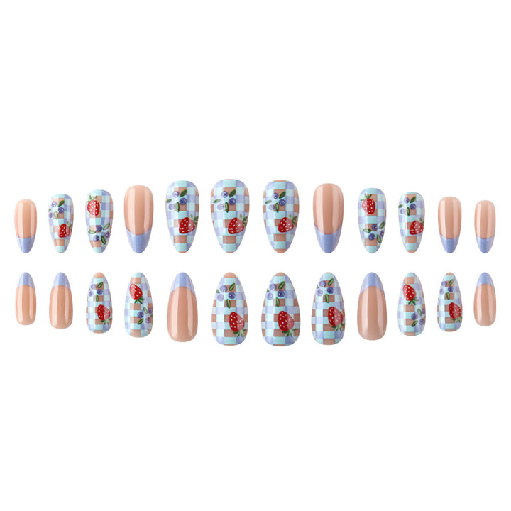 Artistic Strawberry-Themed Press-On Nails Bowlift