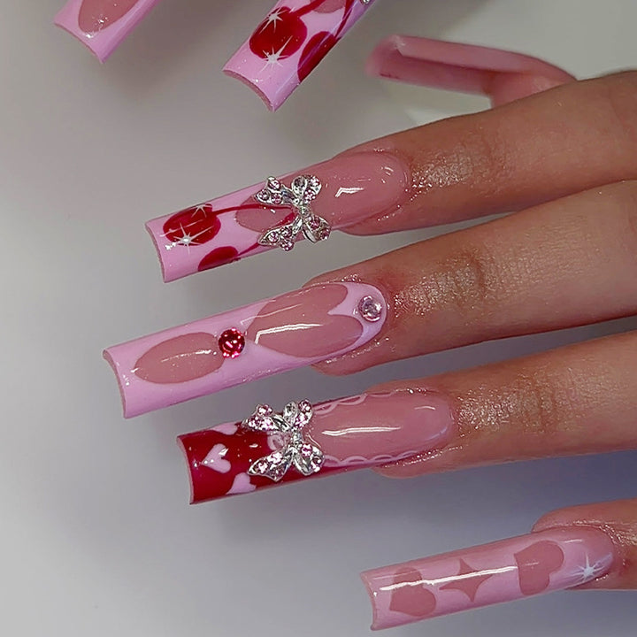 Premium Decorative Press-On Nail Art Set with Rhinestones and Unique Patterns Bowlift