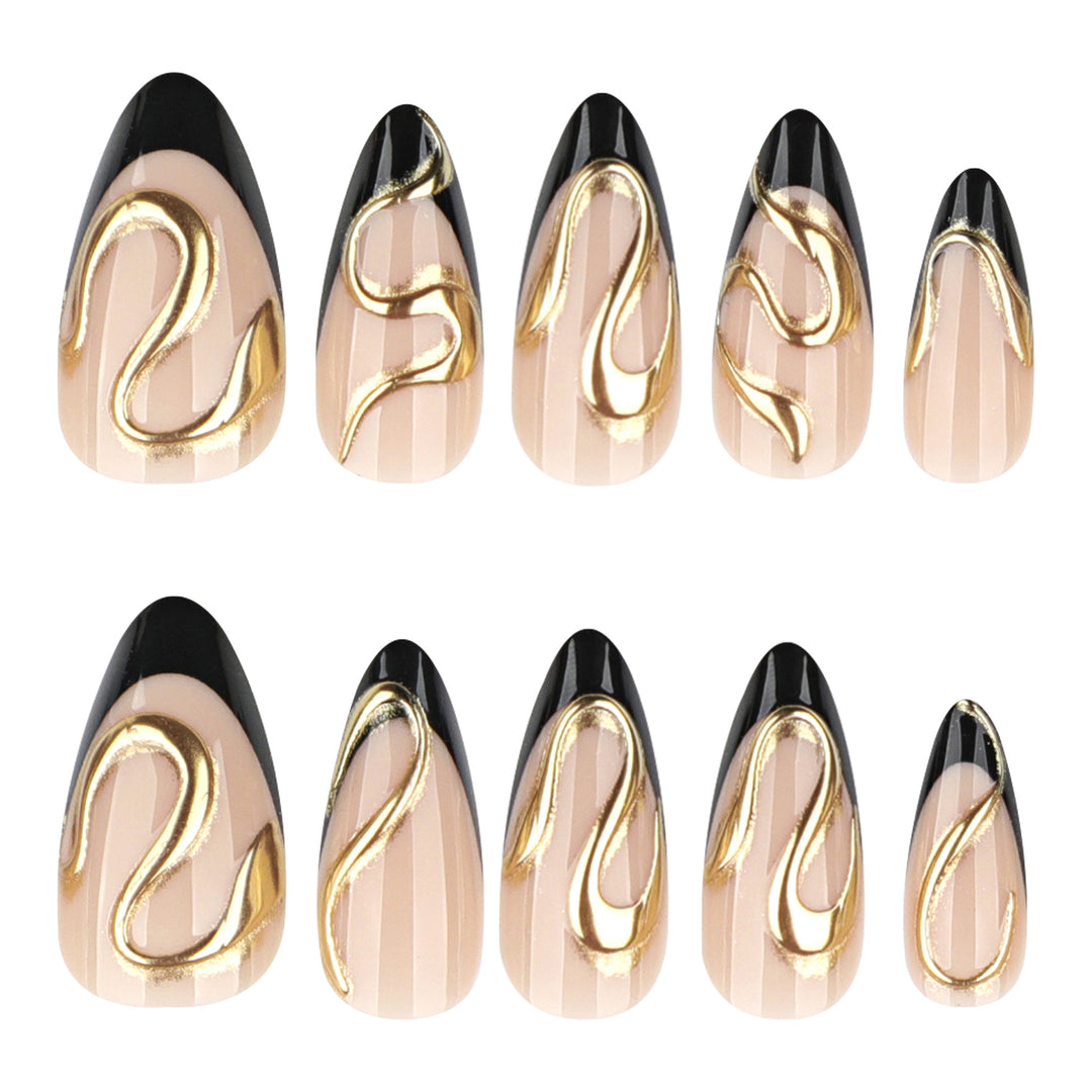 Artful stiletto nails with elegant gold design Bowlift