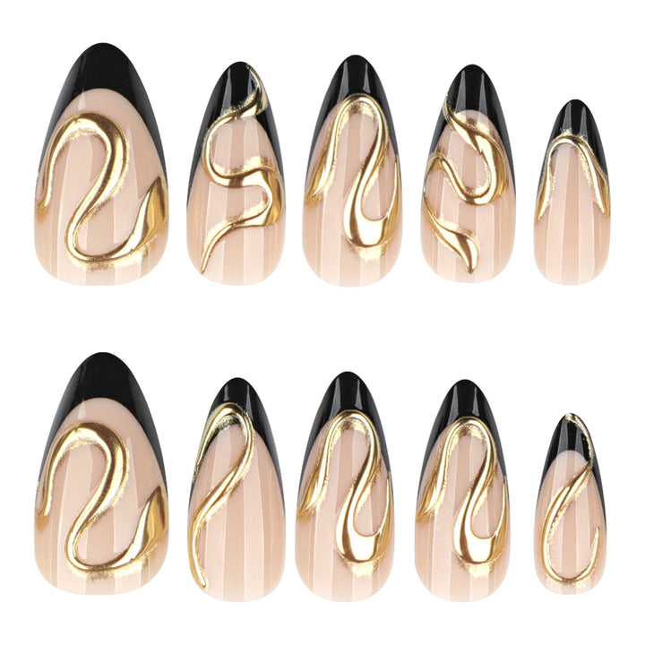 Artful stiletto nails with elegant gold design Bowlift