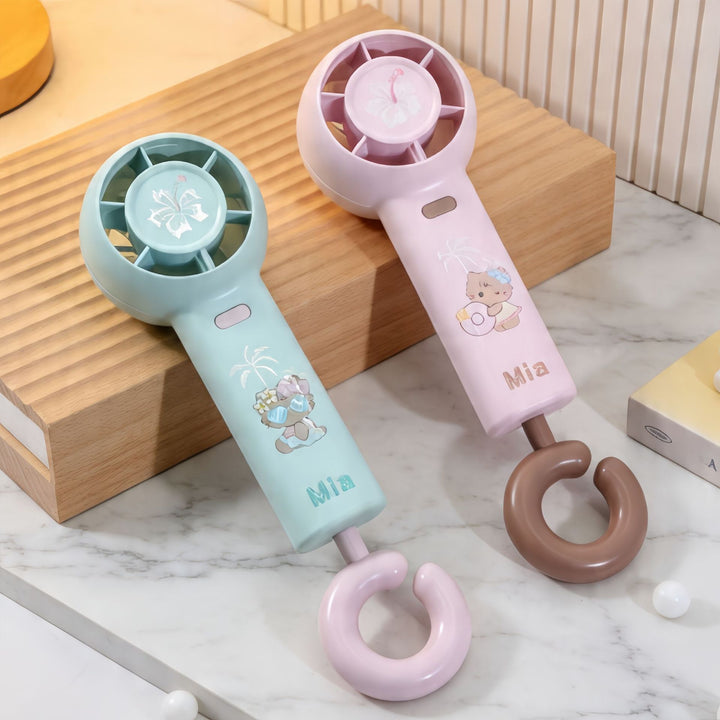 Women's Portable Handheld Fan with Ergonomic Design and Cute Bowlift Motif