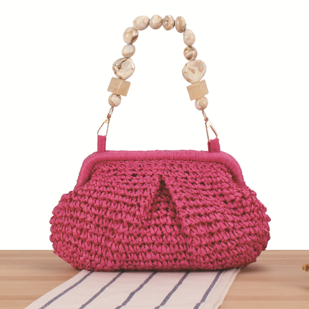 Basket bag with elegant wooden bead embellishments Bowlift
