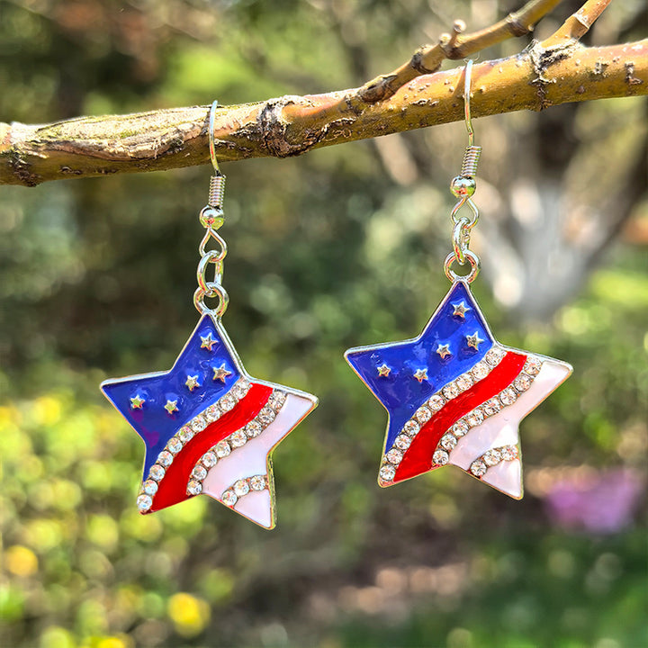Women's eye-catching star enamel earrings with crystal embellishments and hook clasp Bowlift