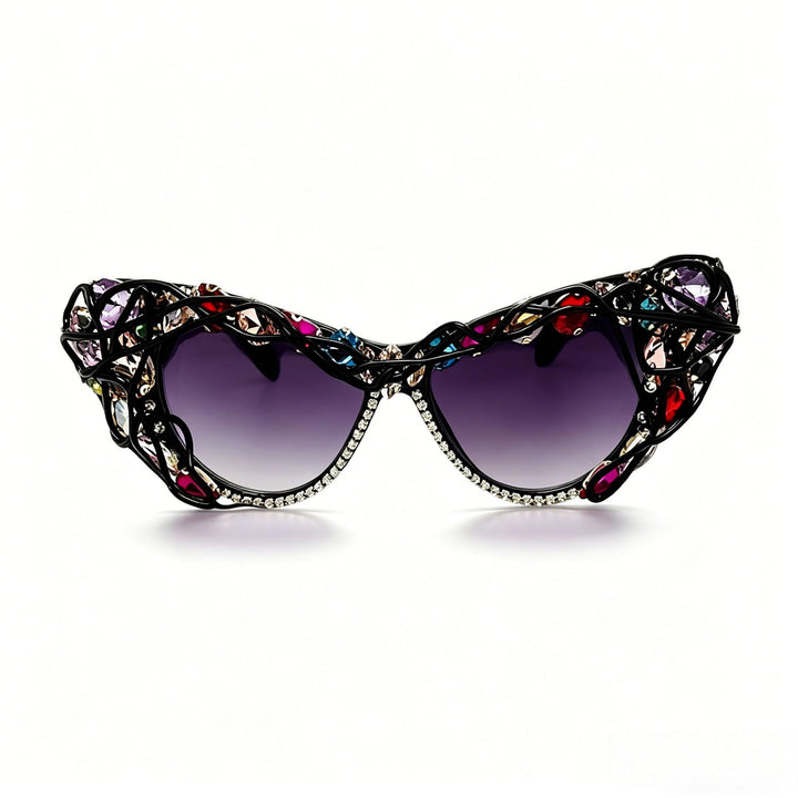 Women's Cat-Eye Sunglasses with Sparkling Crystal Frame and Artistic Decorations Bowlift