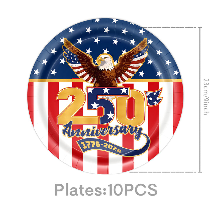 Unisex nan Patriotic Anniversary Disposable Tableware Party Kit with Stars Stripes Plates Cups Napkins Cutlery Banner Bowlift