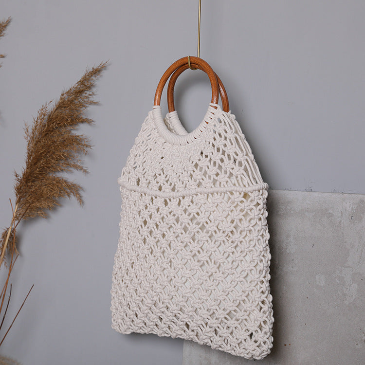 Macrame bag with wooden handle Bowlift