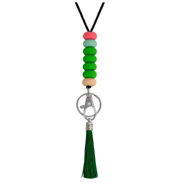 Colorful Beaded Keychain Lanyard with Tassel Bowlift