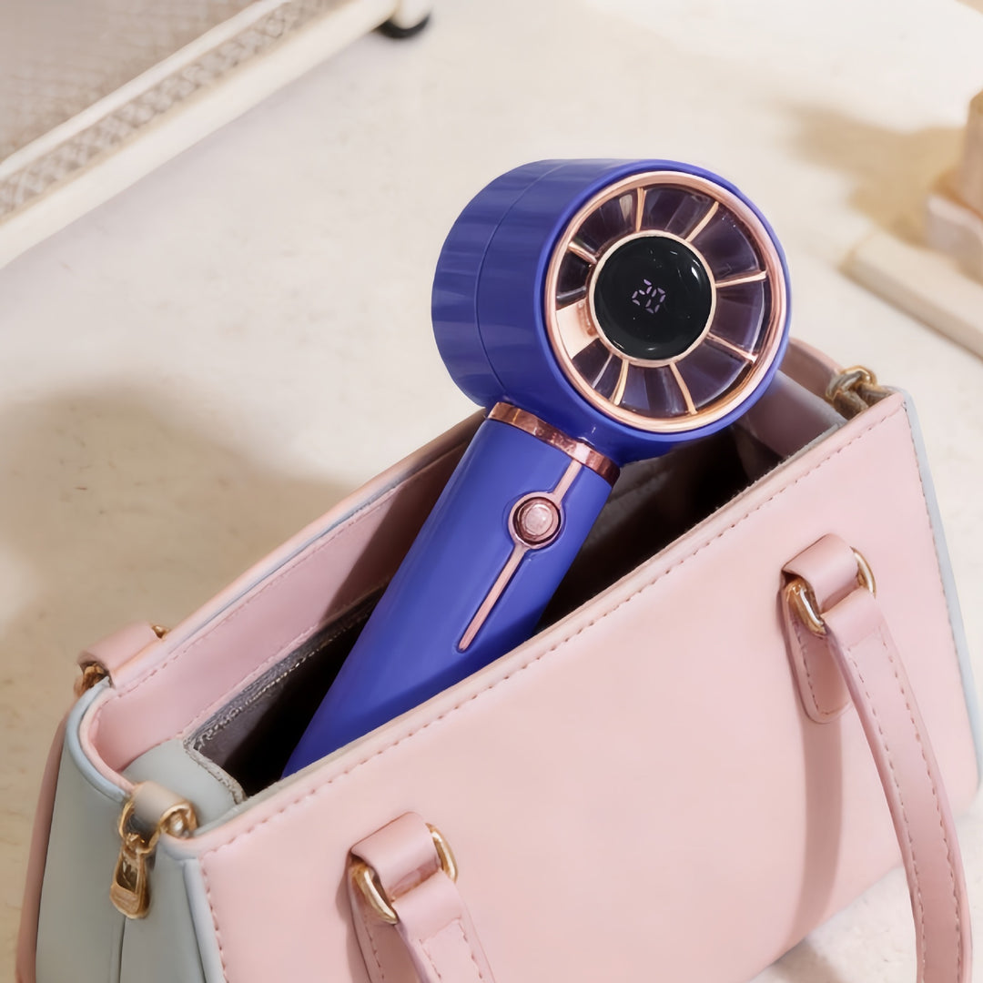 Women's Portable Hand Fan with LCD Temperature Display and USB Charging Function Bowlift