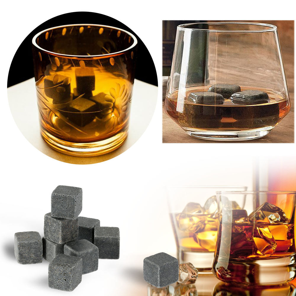 Reusable Whiskey Chilling Stone Cubes with Velvet Drawstring Pouch Bowlift