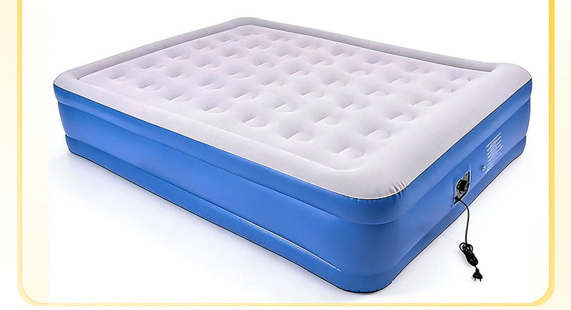 electric inflatable single air mattress with integrated auto pump, flocked tufted sleeping surface and raised edge support Bowlift