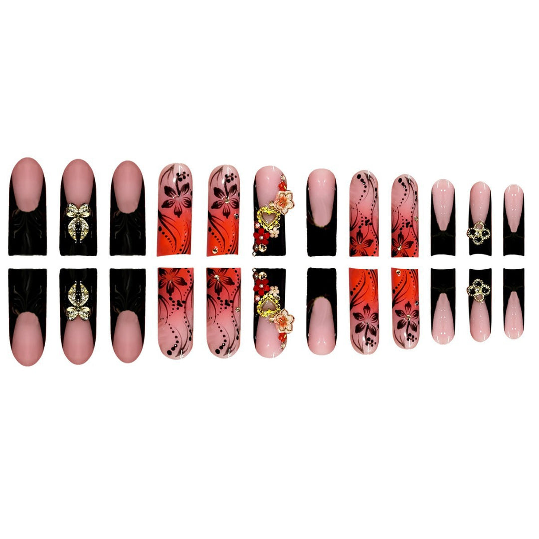 Decorative Floral Design Press-On Nails Bowlift