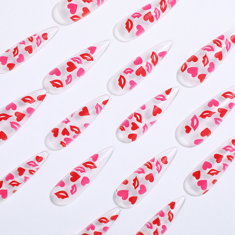 Artificial nails with romantic lip and heart designs Bowlift