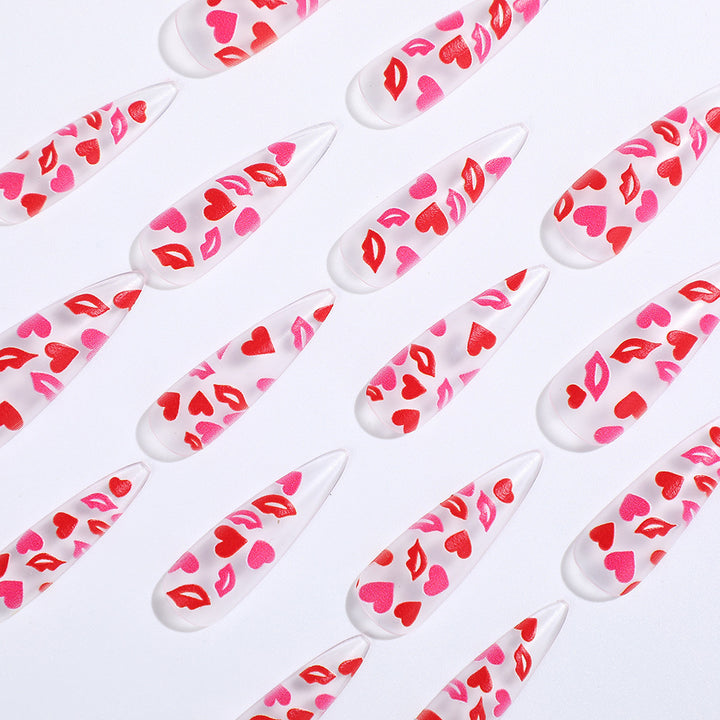 Artificial nails with romantic lip and heart designs Bowlift