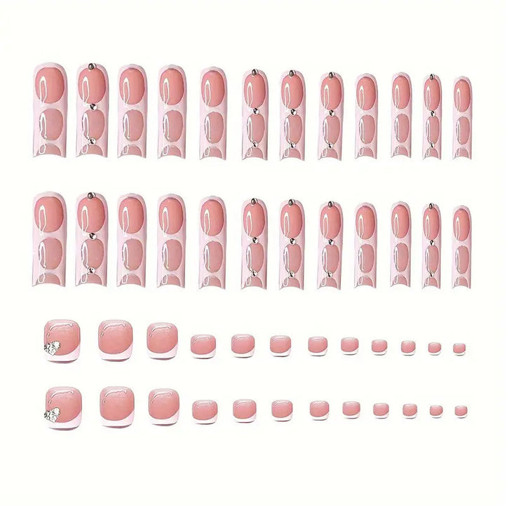 Stylish Press-On Nail Art Set with Rhinestone Accents Bowlift