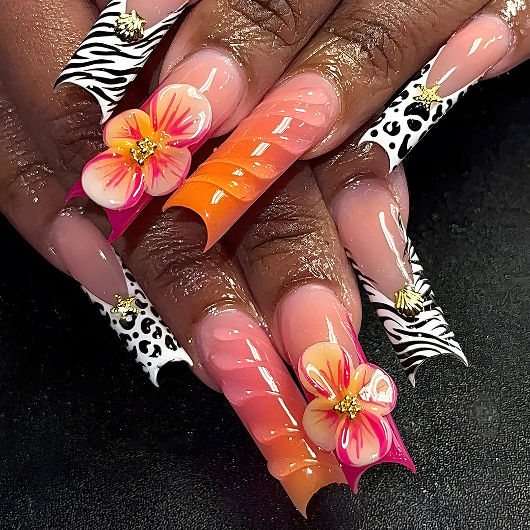 Floral Themed Press-On Nail Extensions Bowlift