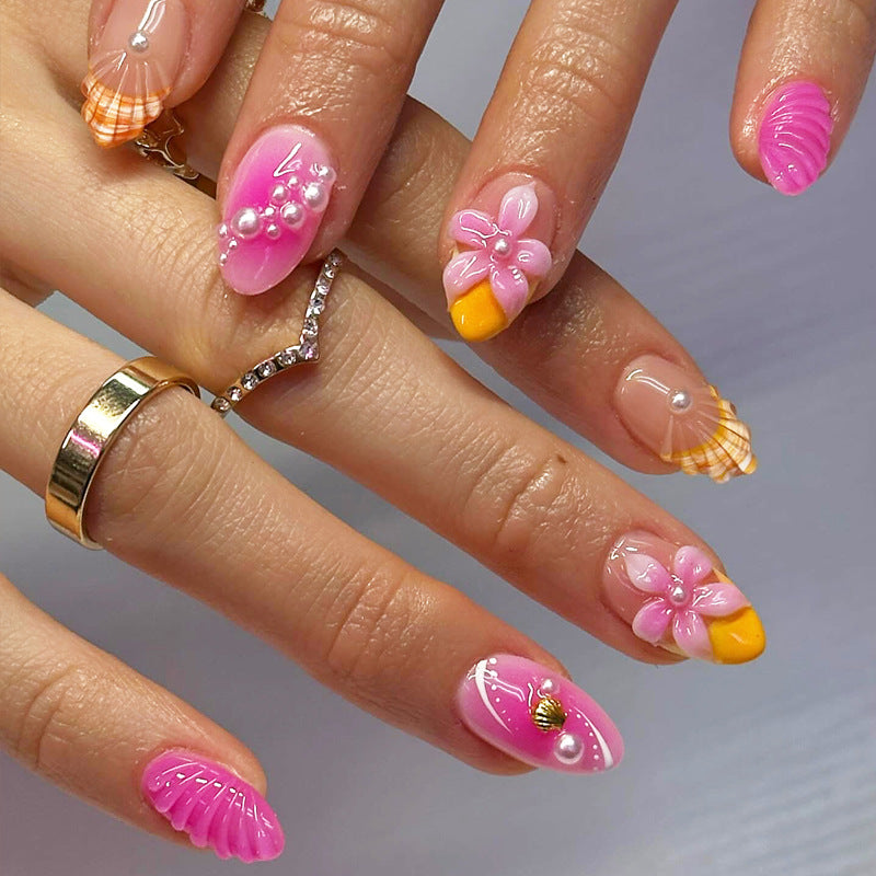 Decorative Floral Long Press-On Nail Set Bowlift