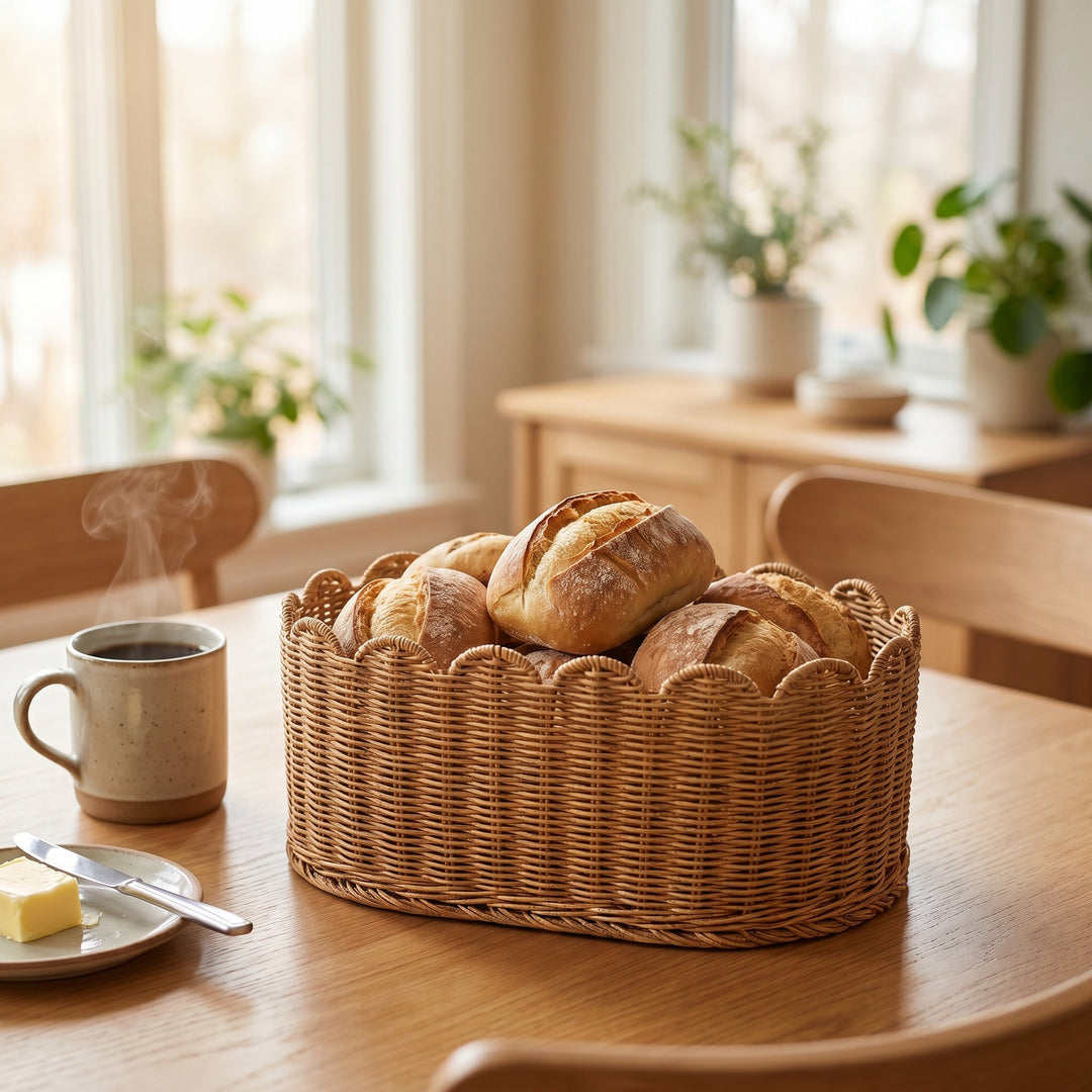 Rustic storage basket made of woven natural material Bowlift