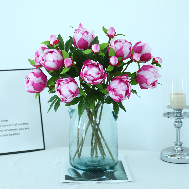 Realistic silk peony stem with buds and flexible long stem Bowlift