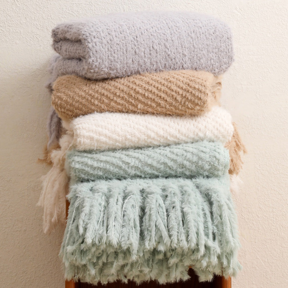 Women's knitted blanket with softest fleece and decorative fringes Bowlift