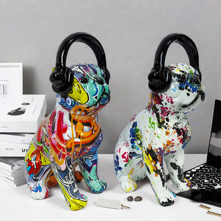 Creative Bulldog Sculpture with Headphones Bowlift