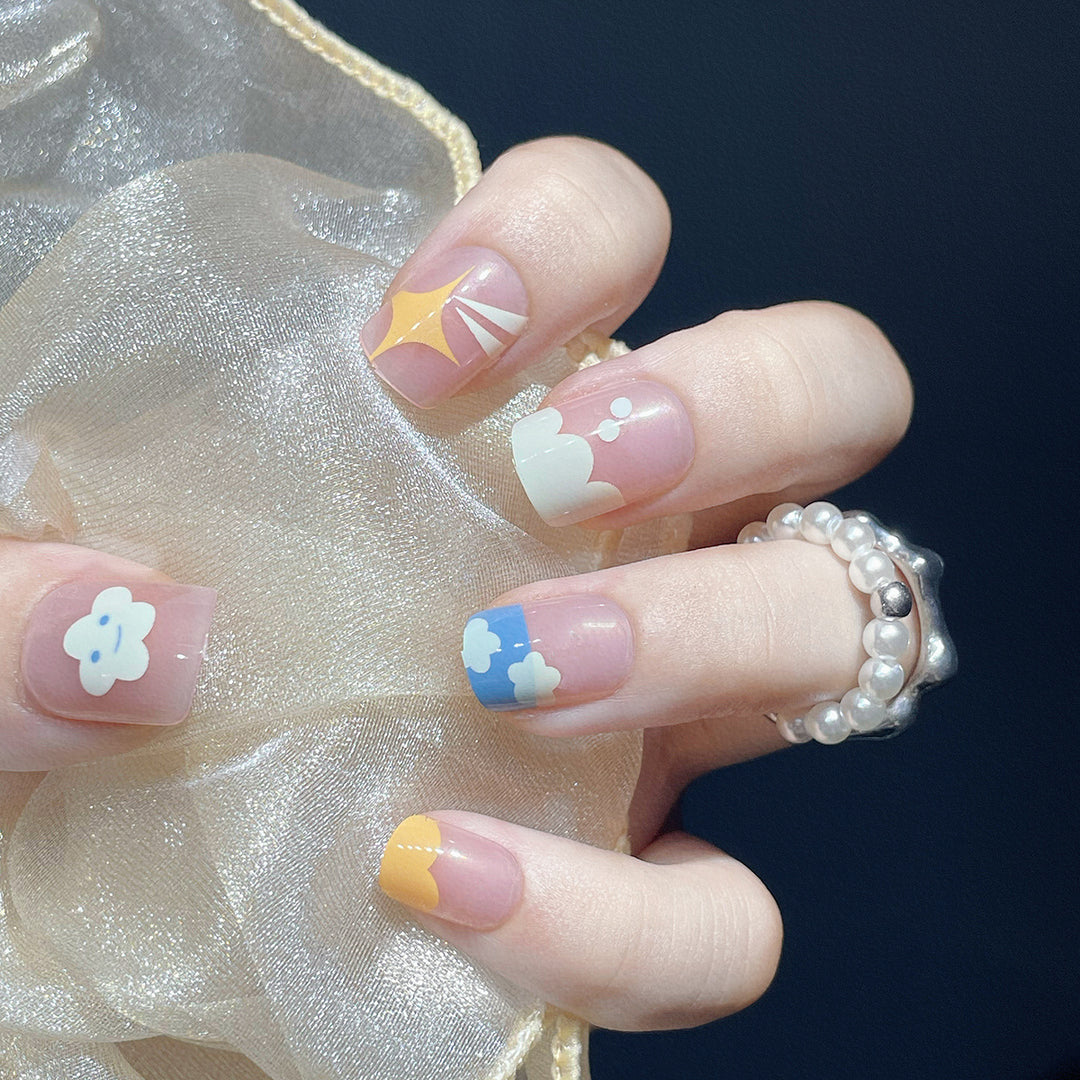Artistic Cloud-Themed Press-On Nails Bowlift