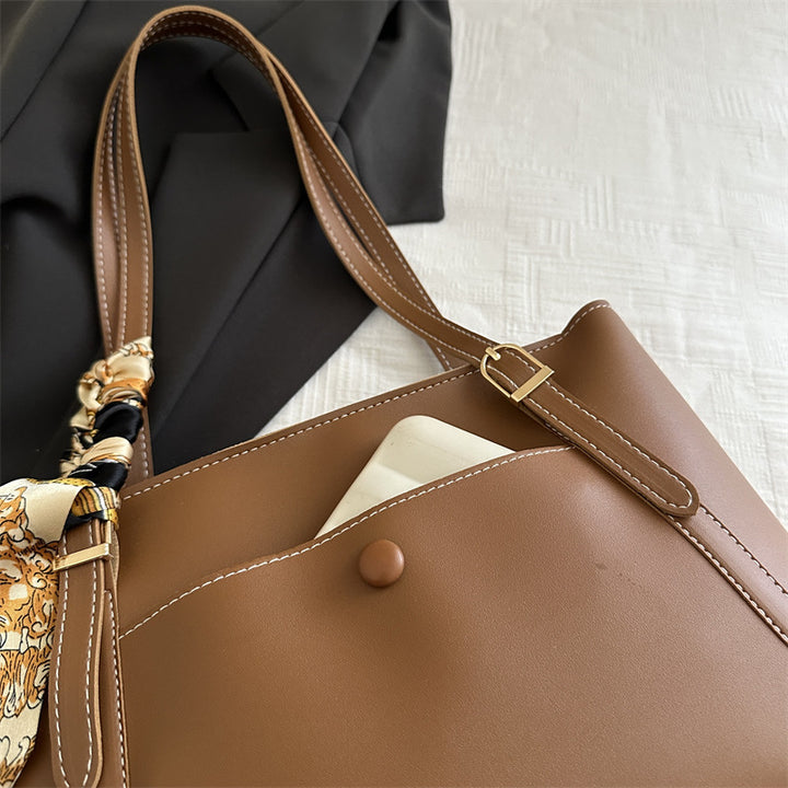 Elegant Structured Tote Bag with Scarf Detail