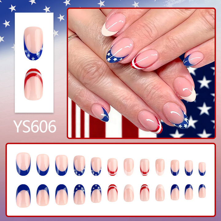 Women's nan patriotic star and stripe gel press-on manicure set almond-shaped glossy durable Bowlift