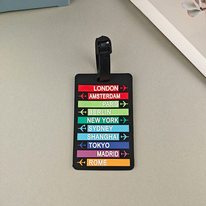 Unisex luggage tag with international travel destinations Bowlift