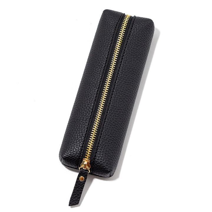 Genuine Pebbled Leather Slim Pen Case with Gold Zipper Bowlift